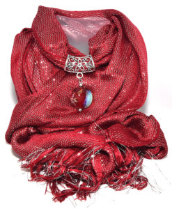 Sjaal met glaskraal bordeaux rood